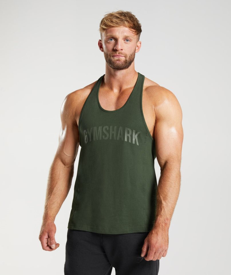 Men\'s Gymshark Power Stringer Tanks Olive | NZ 9PLEOR